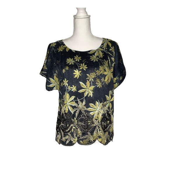 Suno Golden Leaves Silk Top Scalloped Hem Metallic Embroidery 12 - Picture 2 of 7